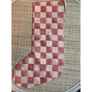 Shannon Retseck Studio Peach Checkered French Linen Christmas Stocking New